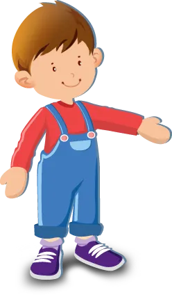 Boy pointing to the business information